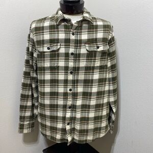 Orvis Heavyweight Flannel Green Plaid Shacket Shirt Jacket Pockets Size Large